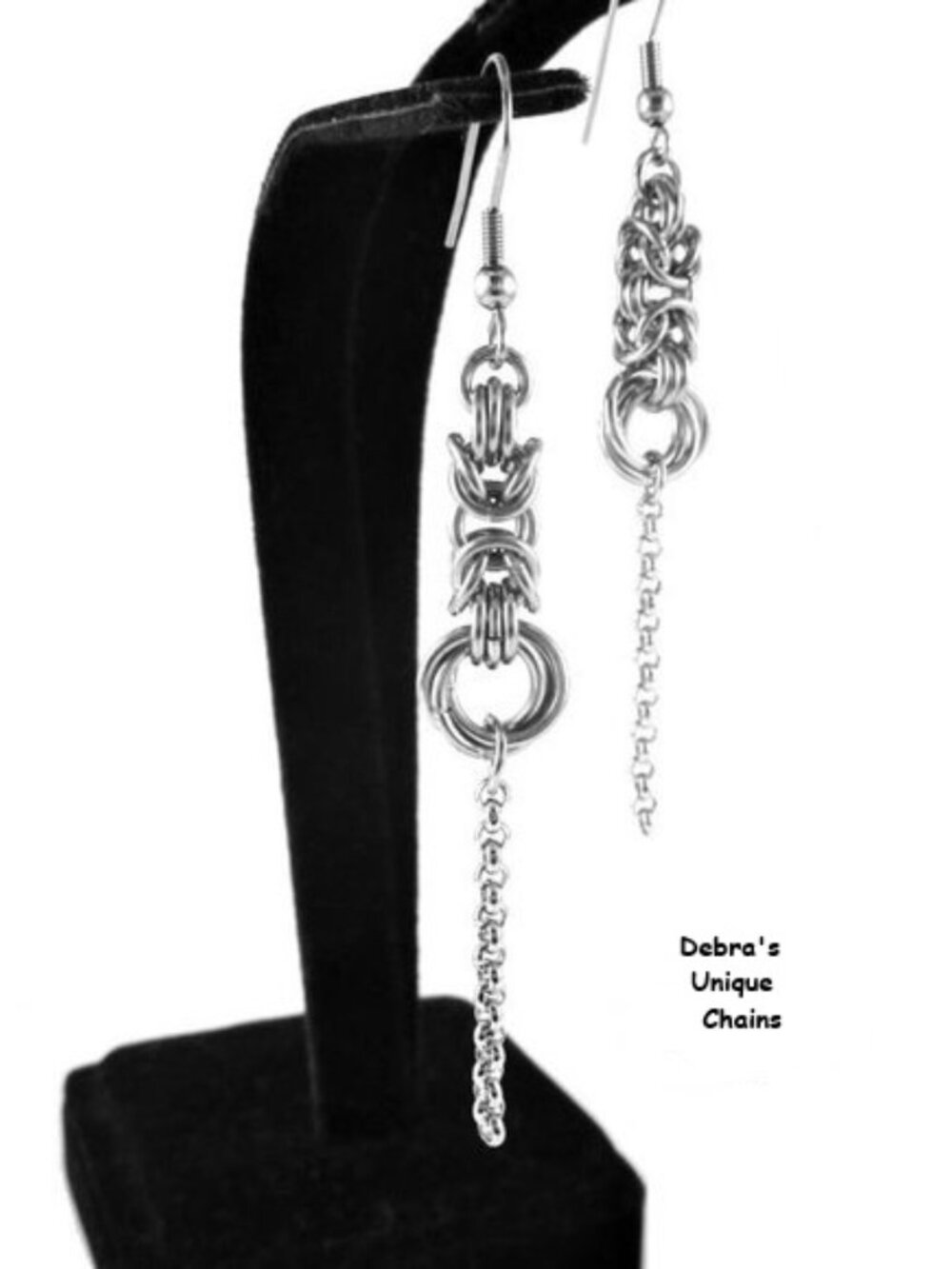 Chain Link Earrings Byzantine Steel Chainmail Rose Endless Spirals Dangle Gift